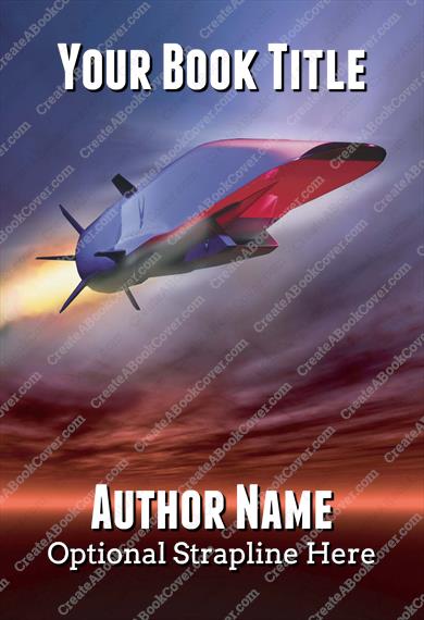 Spaceship flying through blue and red sky