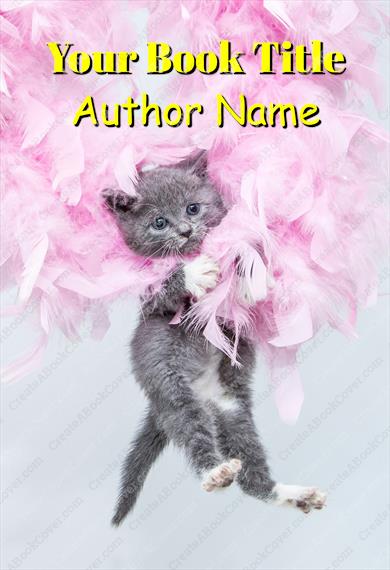 Kitten with pink feathers